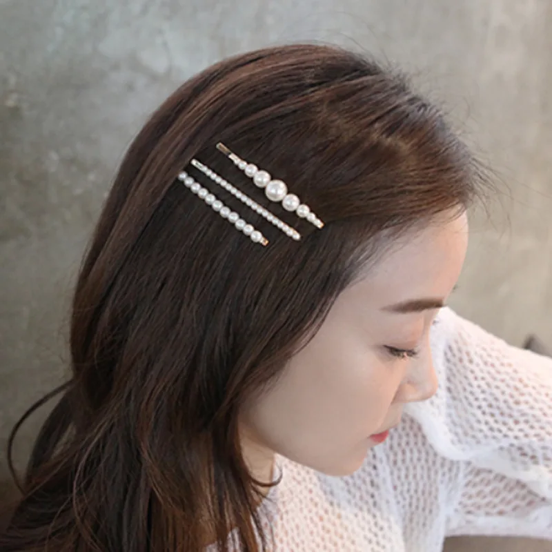 Word clip girl hairpin fashion pearl hairclip trend metal bangs edge