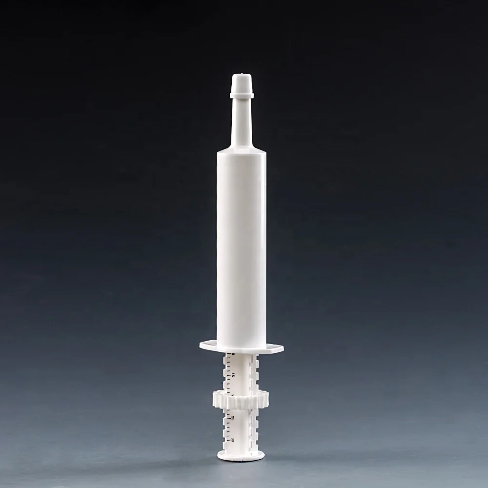 custom color white plastic disposable 30ml dosage horse medicine packaging syringe bottle with sealing cap from china supplier