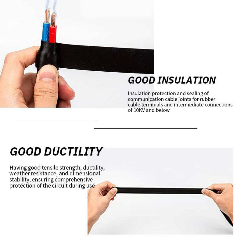 Black Seal Uv Resistance Self Fusing Rubber Electrical Splicing Tape 130c For Wires And Cables