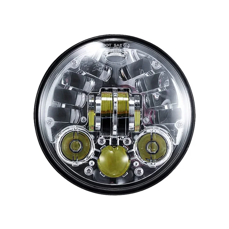 Dot E-mark Chrome H4 Projector 5.75 inch Motorcycle Led Headlight with Daylight for Harleys Davidsons
