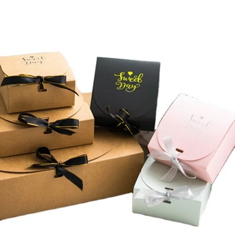 Event party supplies packaging wedding birthday packing custom logo black white kraft paper gift box