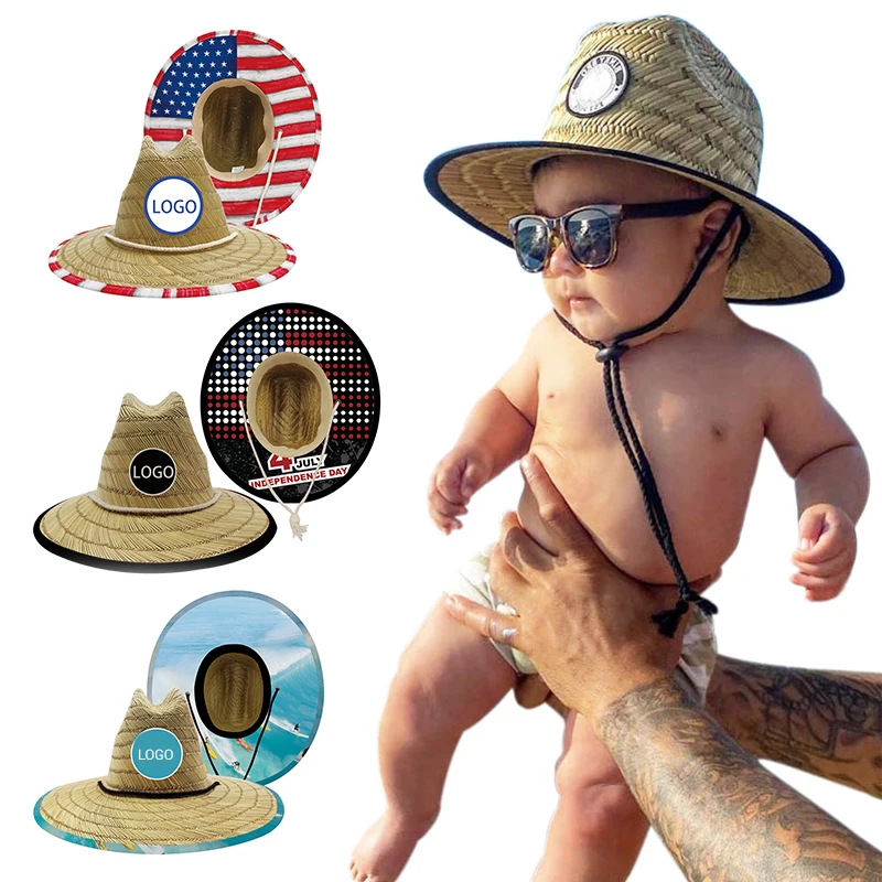 Vintage Summer Handmade Braided Natural Straw Hat For Kids Children Wide Brim Rattan Weave Hat With Custom Logo