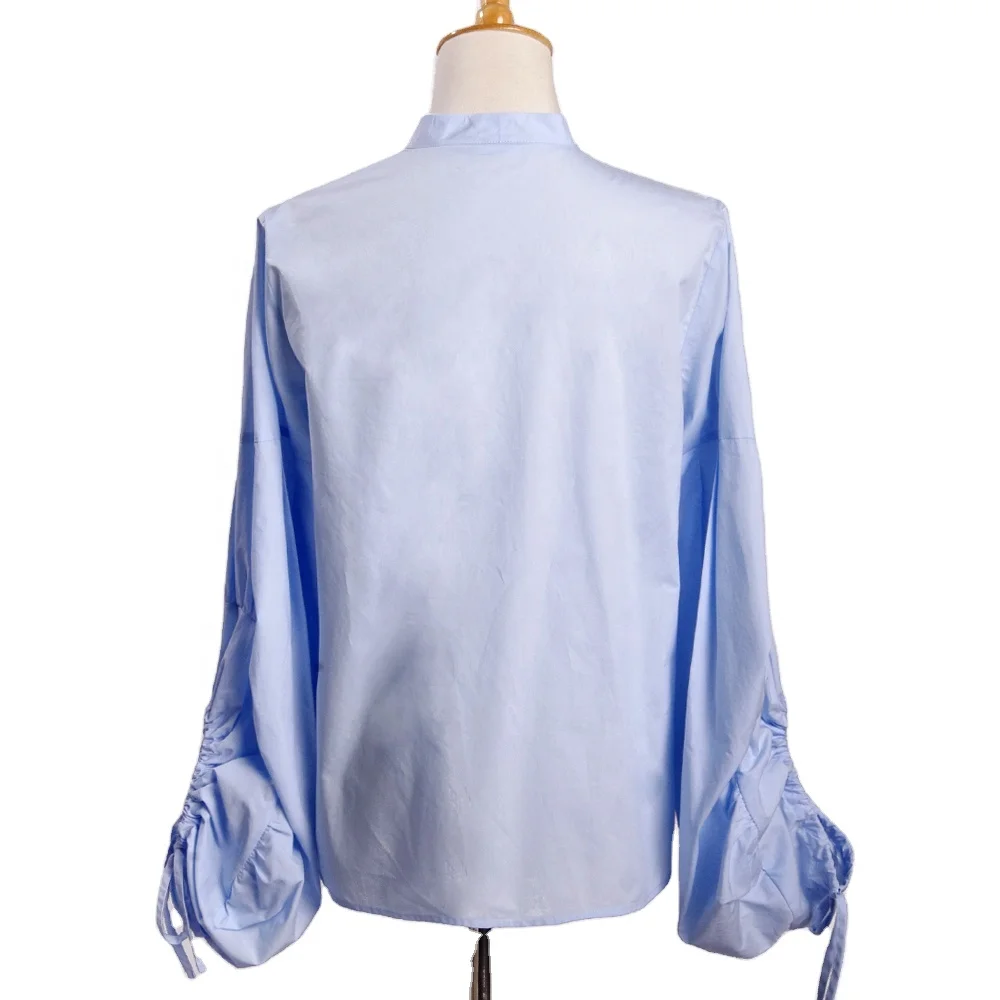 Newest Design 100% Cotton Women Long Sleeve Blouses 122nd Canton Fair Beautiful Blouse Top
