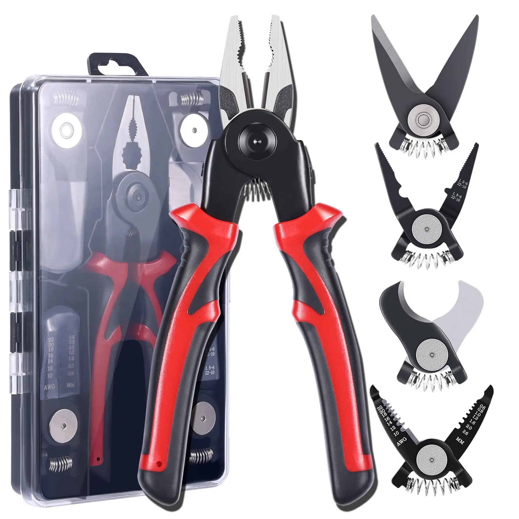 5 In 1 Multi Pliers Tool Set Portable Long Nose Combination Plier Hand Tools Tweezers Set for Cutting, Stripping and Crimping