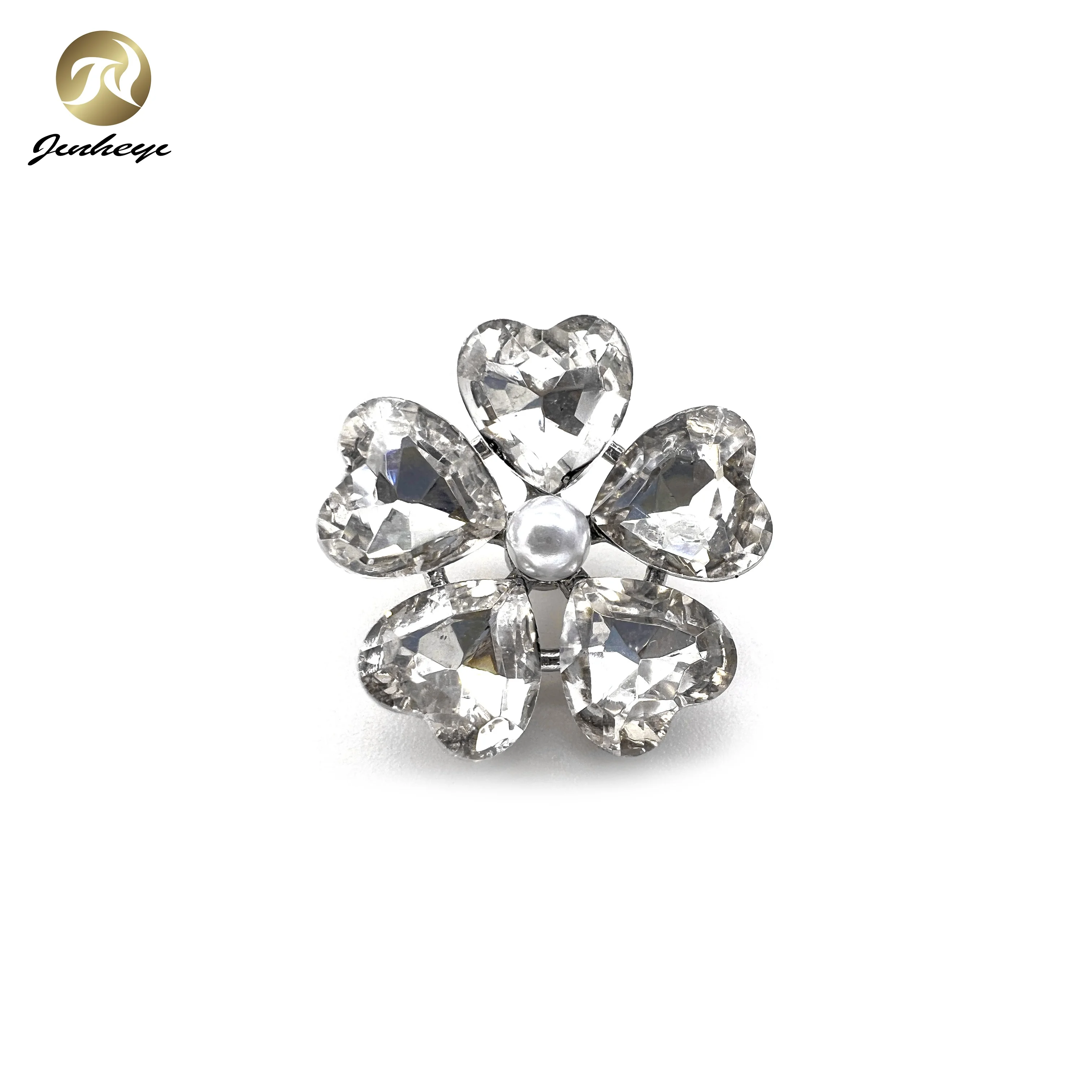 Rhinestone heart shaped metal flower button for clothing, crafts ,decoration