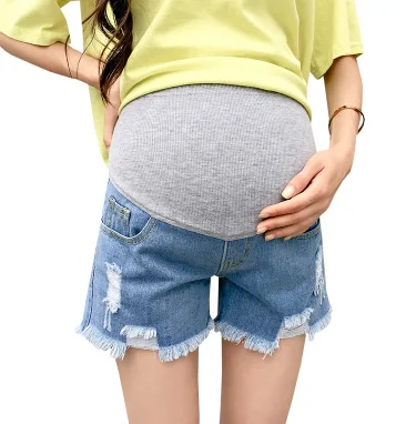 Джинсовые шорты для беременных женщин Женская мода Тонкий секционный шлифовальный дырочки снаружи носить живот подтягивает летнее платье нижнее белье