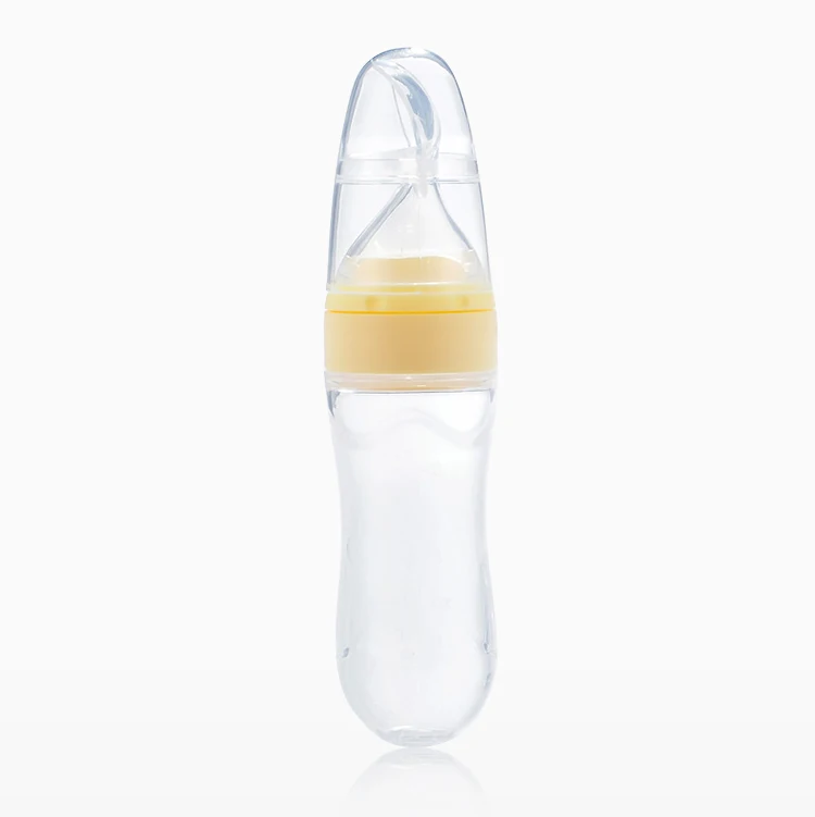 Soft Tip Dust-proof Leakage-proof Feeding Pureed Food 90ml 3 oz Baby Silicone Bottle Squeeze Feeder with Spoon