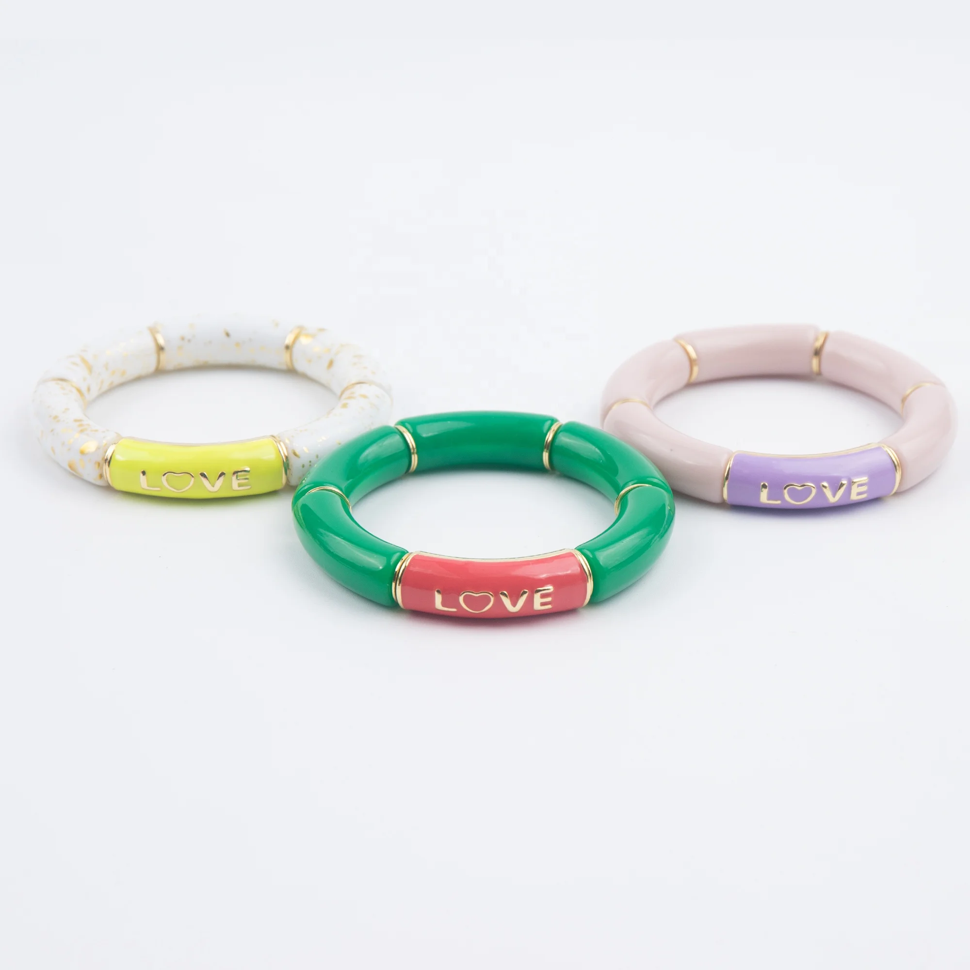 Rainbow Colorful Enamel Words Love Heart Beads Bracelets Bangles For Girls
