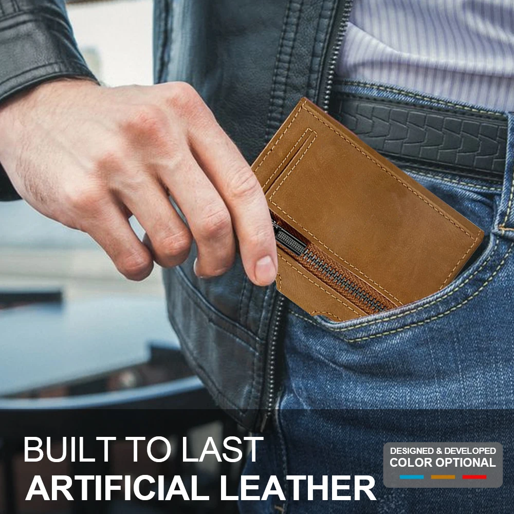 Customized Leather Aluminum Holder Card Holder Men Zipper Coin Purse Rfid Credit Card Holder Pop up Wallet