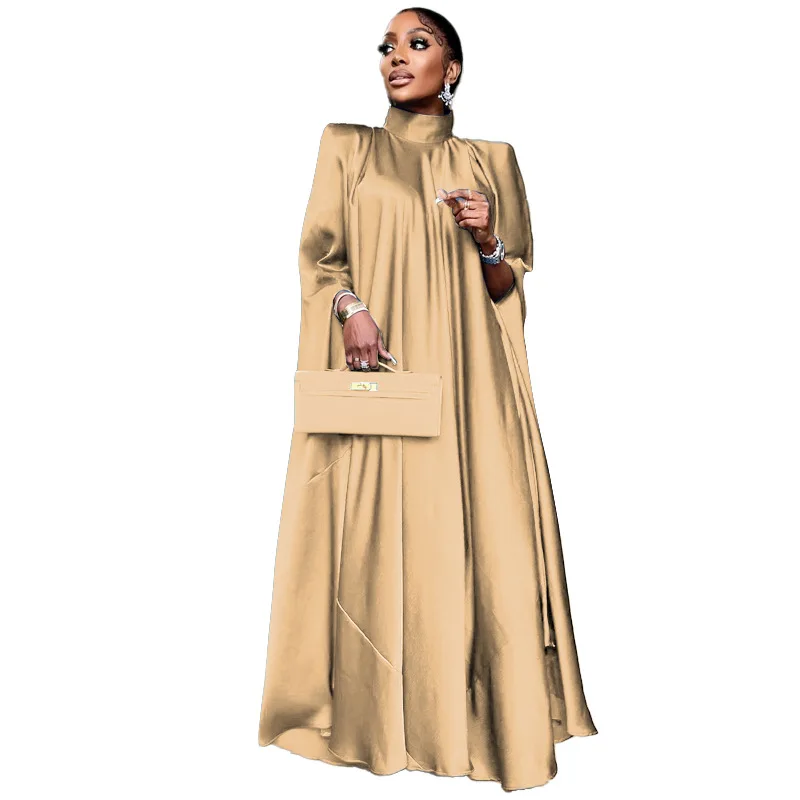 Islamic clothing women evening dress printed long sleeves Dubai elegant satin gown long abaya muslim women dress