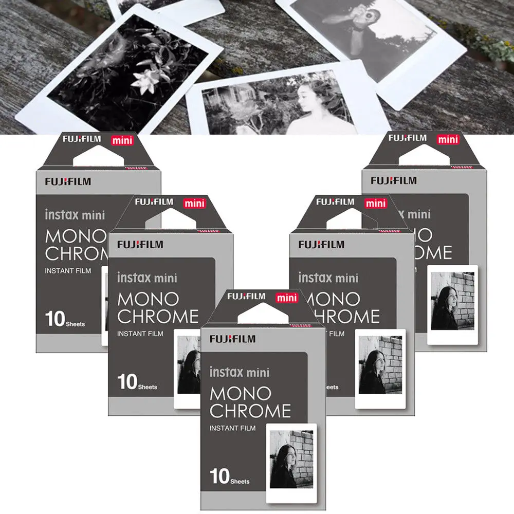 Монохромированная мгновенная пленка Fujifilm instax mini компактный размер 10 листов/упаковка для камер 7s 8 9 25 50s 70 90