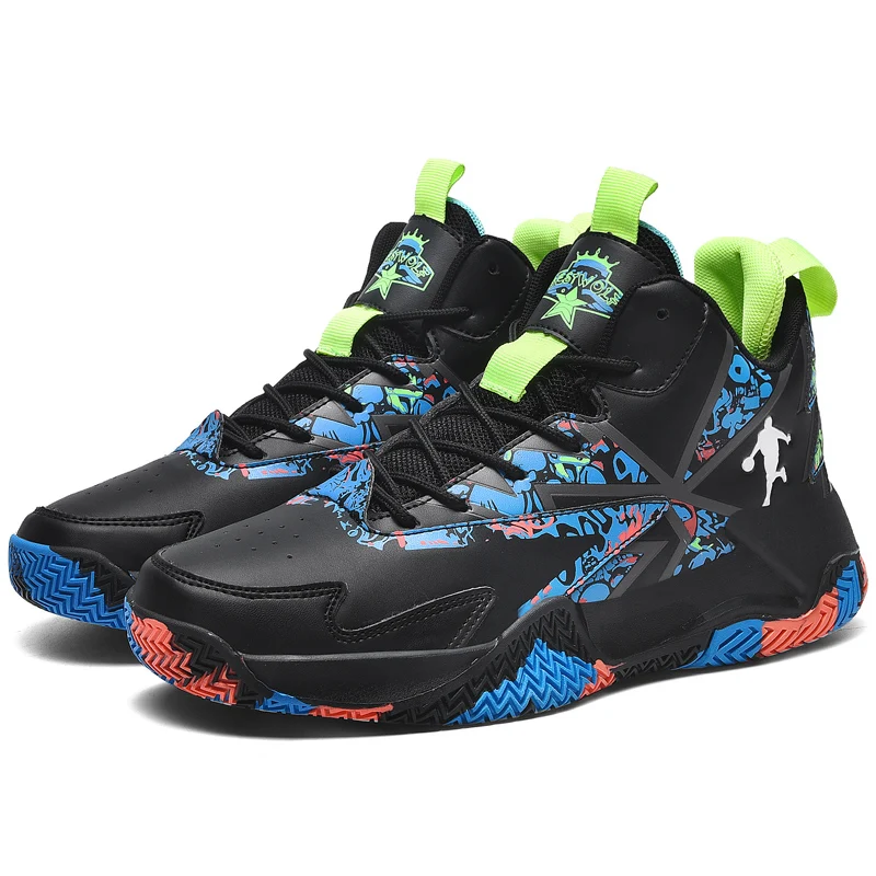 2021 Hot Sale New Black Outdoor Sports  Anti Slip Basketball Shoes For Men