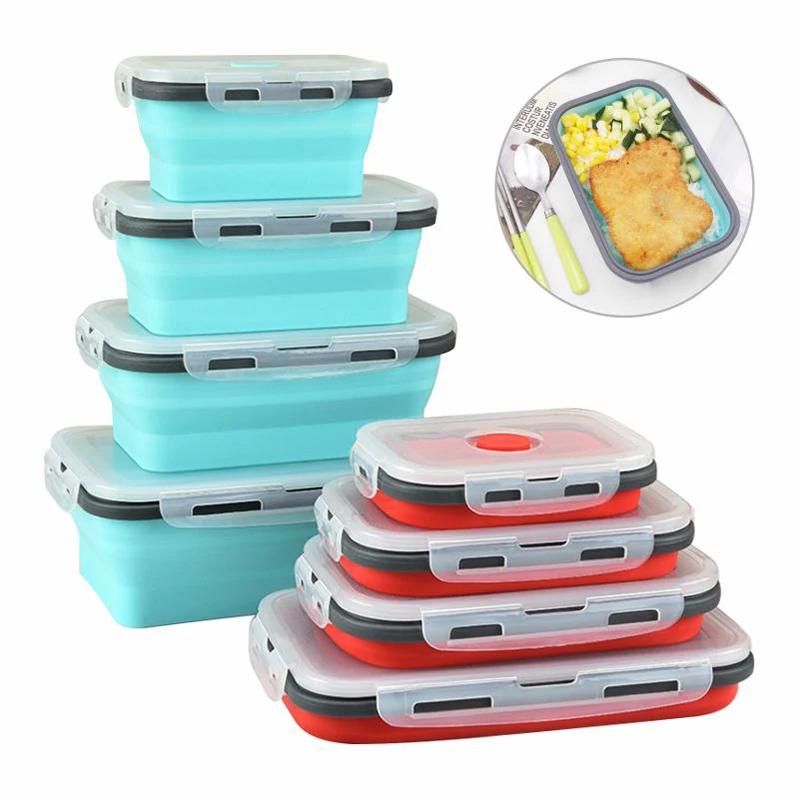 Silicone Food Storage Containers Microwave Oven Food Container Collapsible Silicone Lunch Box For Kids Adult