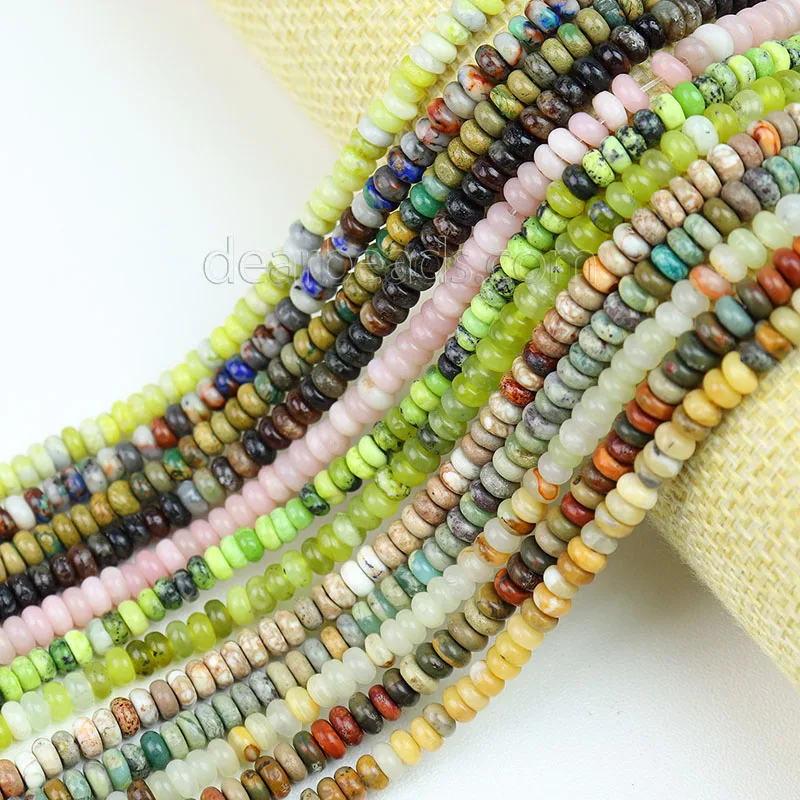 Natural Rondelle Shape Gemstone Loose Beads, Heishi Genuine Stone Rondel Bead For Jewelry Making 2x4mm