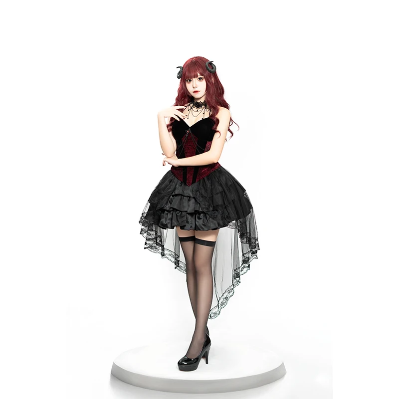 Spice Girls Witch Cosplay Costume Retro Dark Look Puffy Tuxedo Dress Costume Halloween Goth Queen Demon Cosplay Costume