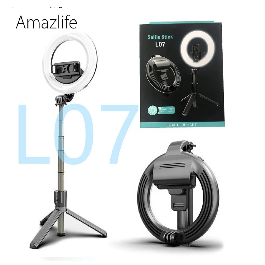 L07 Wireless Remote Mobile Phone Selfie Stick Tripod with 5 inch LED Ring Light for Tiktok Live Ringlight