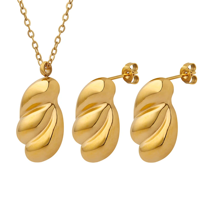 Personality Creative Jewelry Set 18K Gold Plated Edamame Thread Pendant Necklace Stainless Steel Earrings