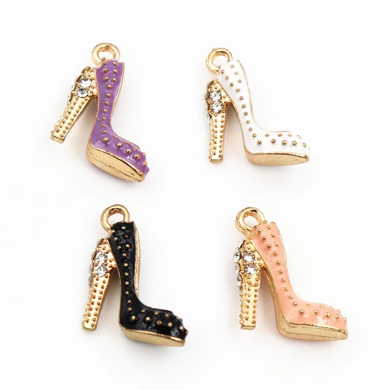 Liberty Gifts hot sale high heels crystal charms handmade enamel pendants for girl making necklace keychain bracelet earrings