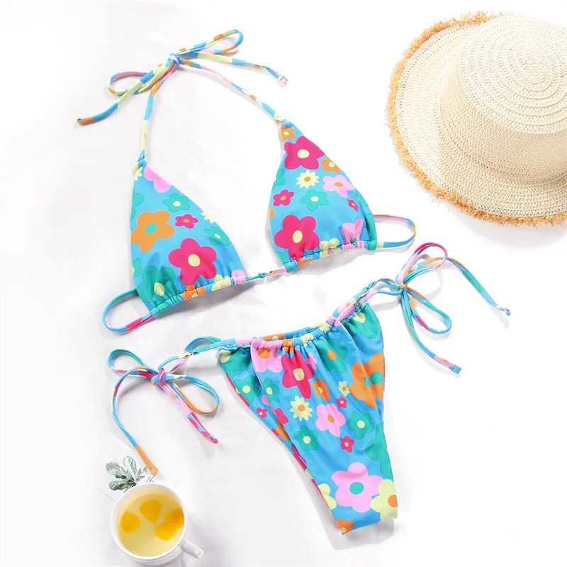 OEM High Quality Two Pieces Sexy Suits Bikini Women Ladies Floral Pattern Swimwear Bikini