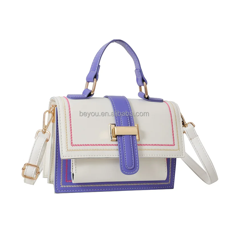 Trendy Pink and Green Color Blocking Crossbody Bag Multi-layer Square Flap Sorority Handbag Perfect Shoulder Bag