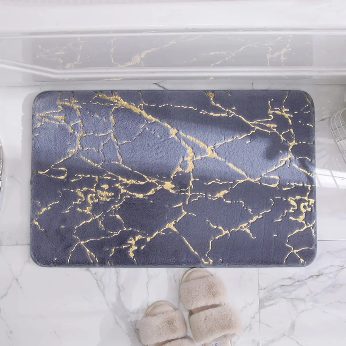 New Luxury Cozy Soft Faux Rabbit Fur Mat With Gold Foil For Home Decor