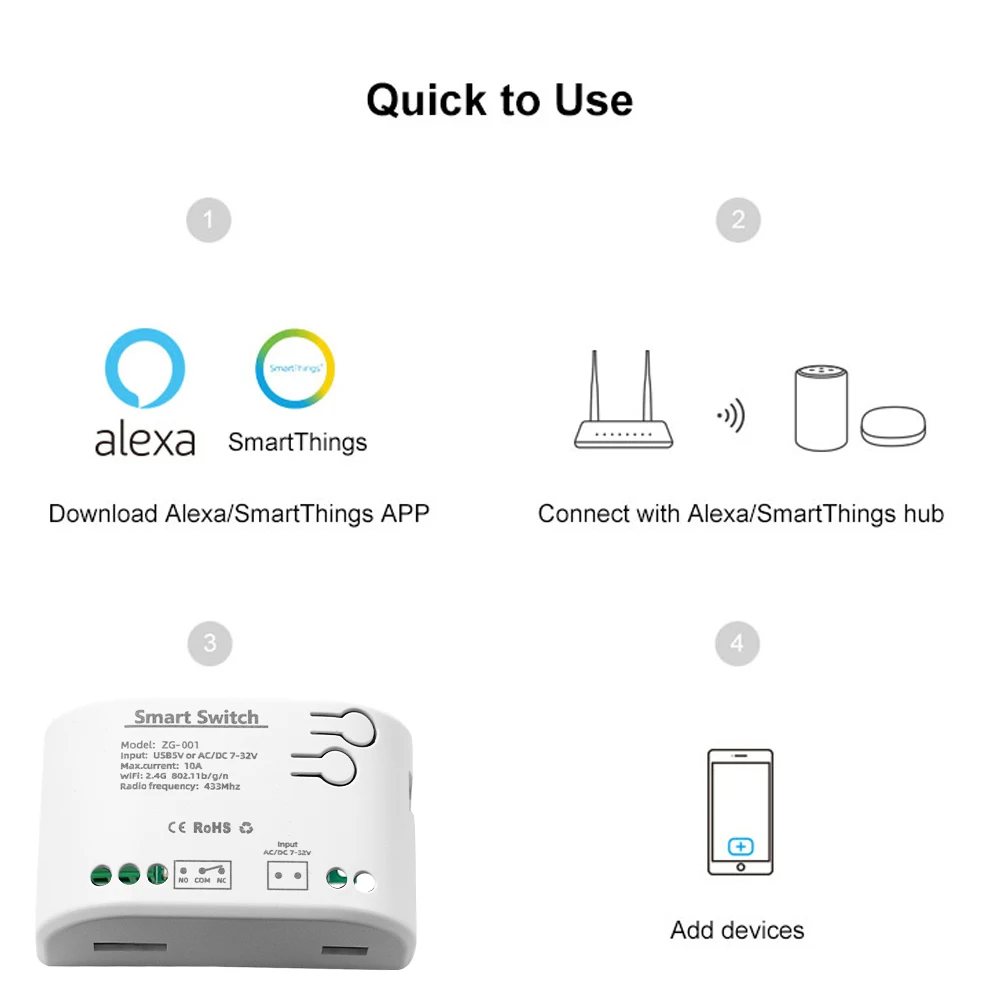 Zigbee RF Remote Control Tuya Smart Relay Module Switch Controller 433Mhz Switch