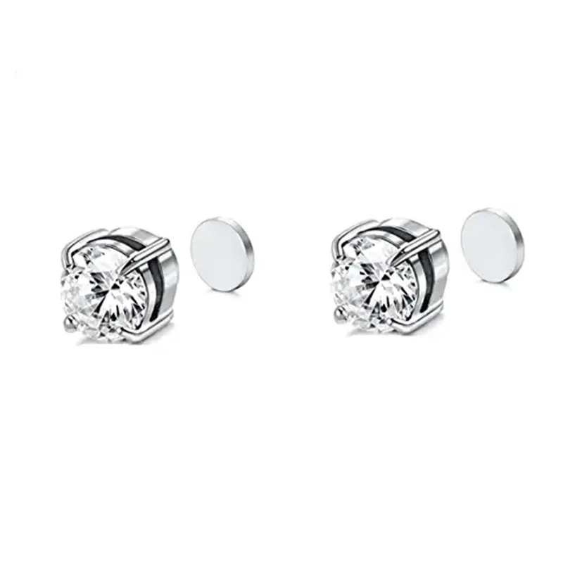 Strong Magnetic Ear Stud Clip Earrings for Women Men Punk Round Zircon Magnet Earrings Non Piercing Jewelry Crystal Classic