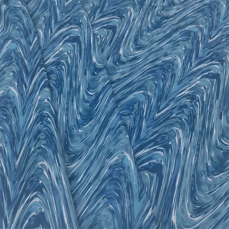 Free sample breathable soft 100% polyester blue marble texture pattern swirl print abaya hijab fabric for dresses and abayas