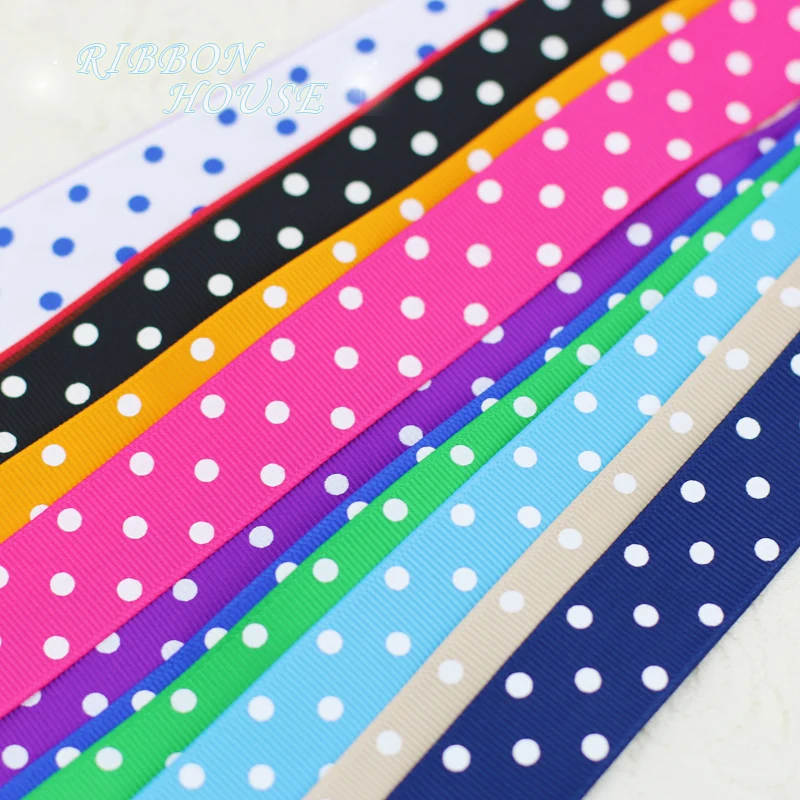 (10 yards/lot) 25mm Cartoon Polka Dots Printed Grosgrain Ribbon Lovely Series Ribbons Wholesale