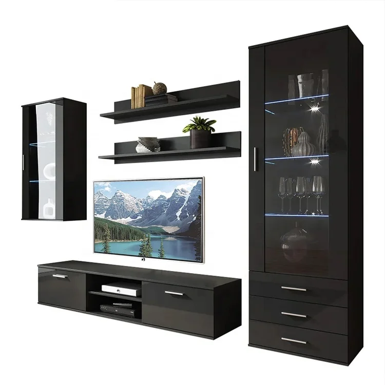 Hot selling royal black antique furniture tv stand and table wooden mdf modern style tv stand for 65 inch tv