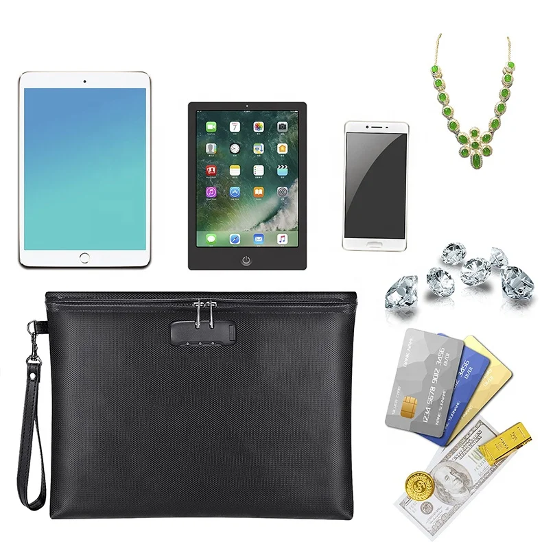 Water Resistant file bag cash Storage Pouch Fireproof Money Bag with Lock