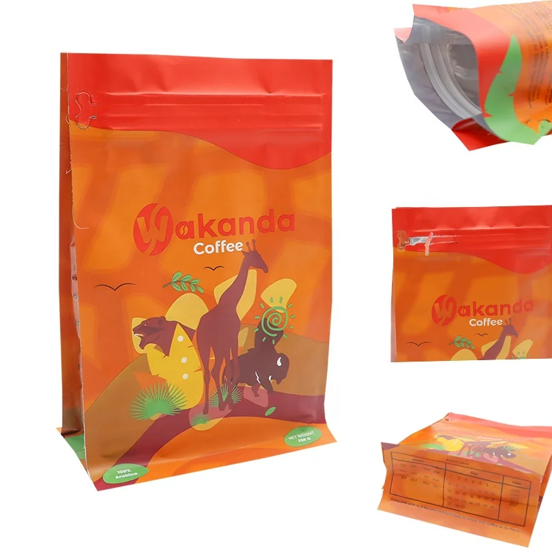 Block bottom bags bolsa doypack custom printed flat bottom pouch coffee packaging bags coffee stand up pouch with valve