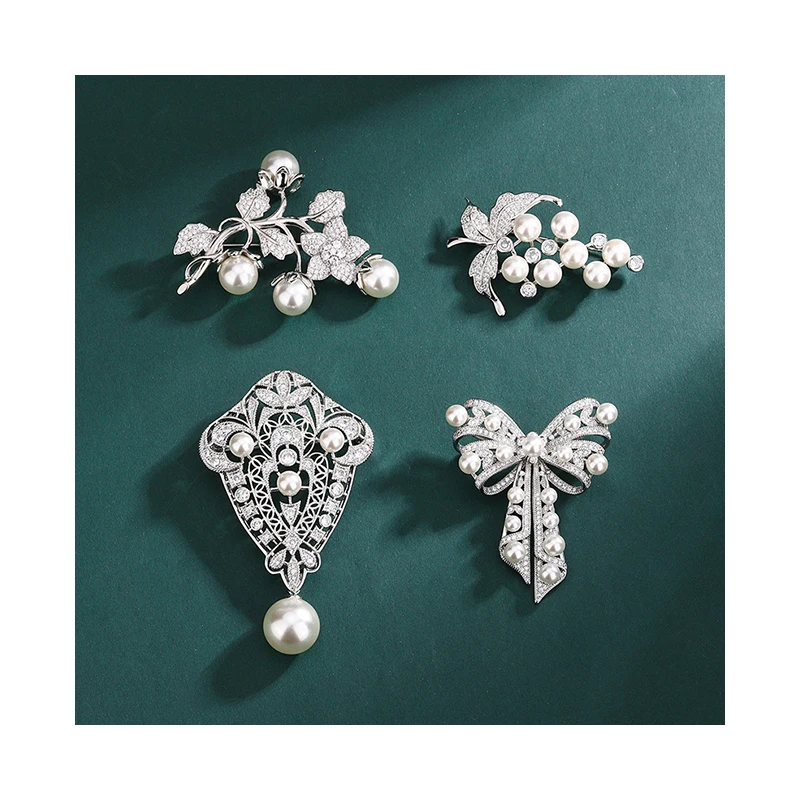 Brooch Jewelry wholesale elegant luxury zirconia diamond pearl full paved fashion brooch jewelry for party