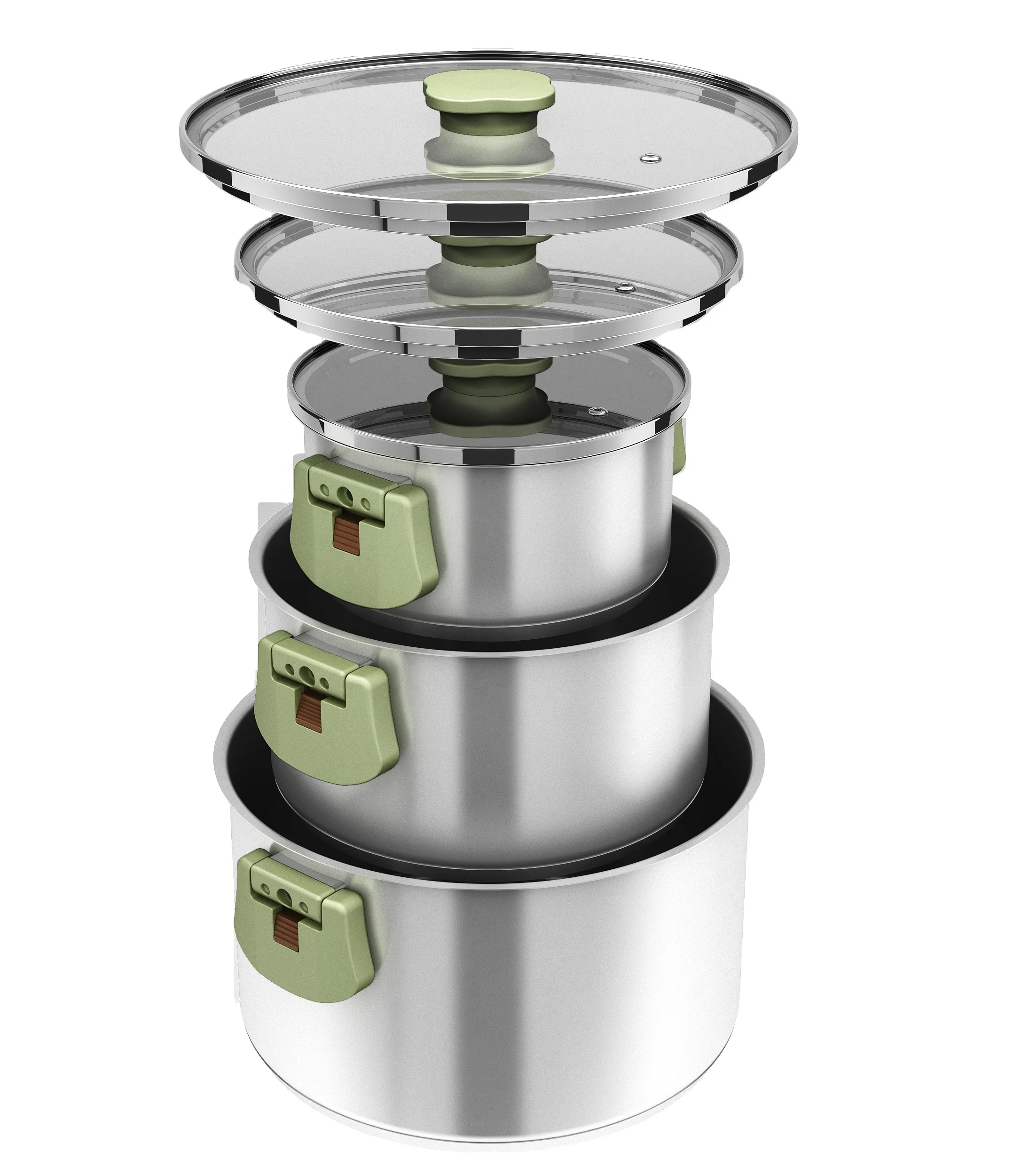 Newest Design Hot Sell Foldable Casserole Stainless Steel pots 3 Pcs Kitchen Casserole Hign Quality Stackable pots set