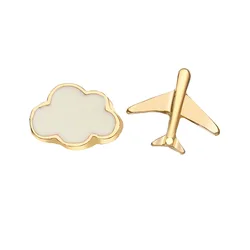 Summer Cute Mini Asymmetry Airplane White Cloud Enamel Earring stud For Women girls