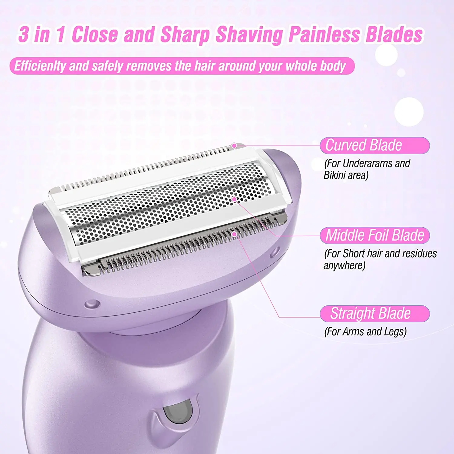 3 in 1 Blades Electric Shaver for Leg Face Body Hair Trimmer USB Battery Rechargeable Shaving Razor Lady Valentines Day Gift