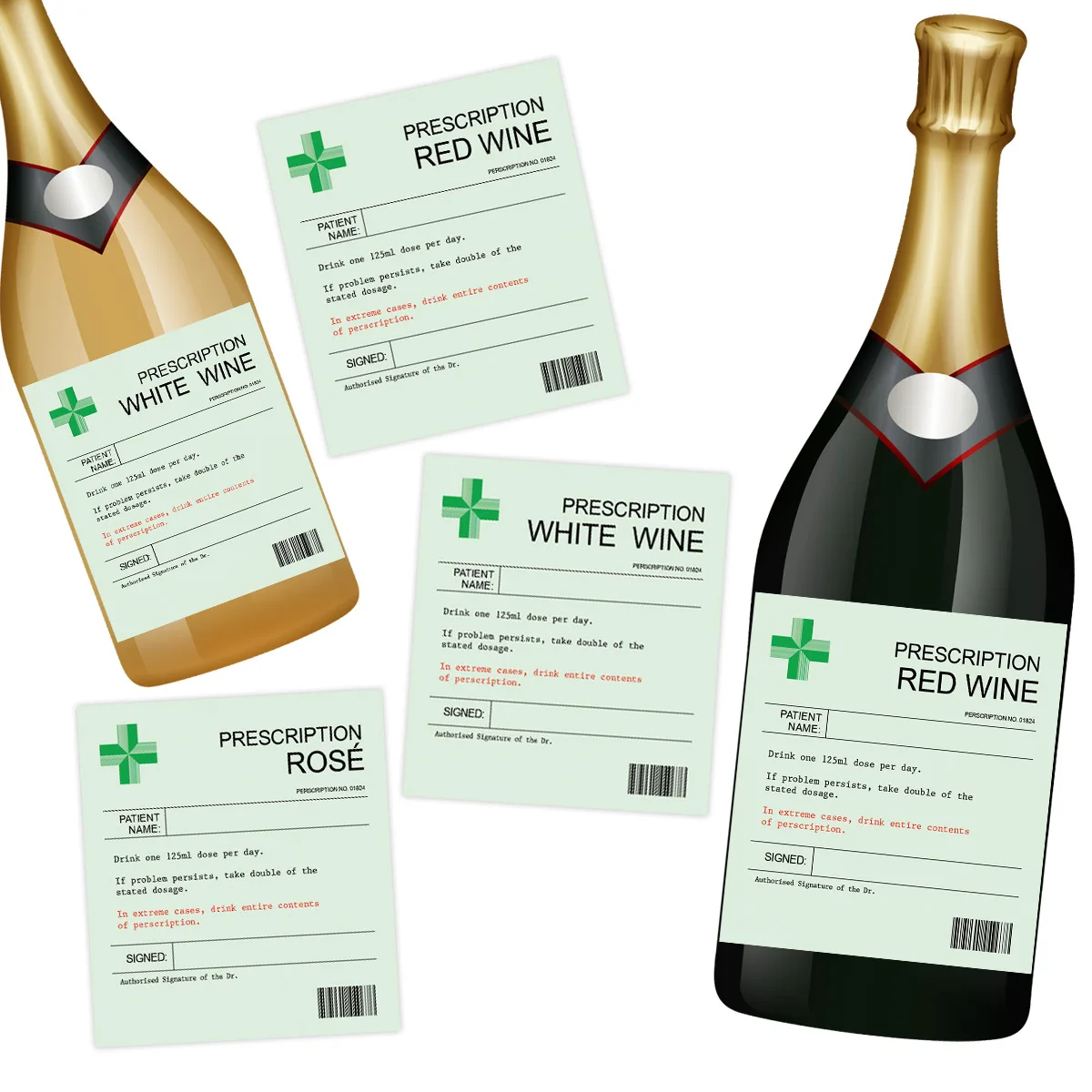 Custom Waterproof Funny Wine Label Stickers Personalized Wine Bottle Sticker Joke Prescription Wine Labels