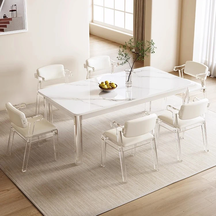 Rock Plate Table Acrylic Dining Table And Chairs 6 Dinning Chairs Modern Dining Room Furniture Table Set
