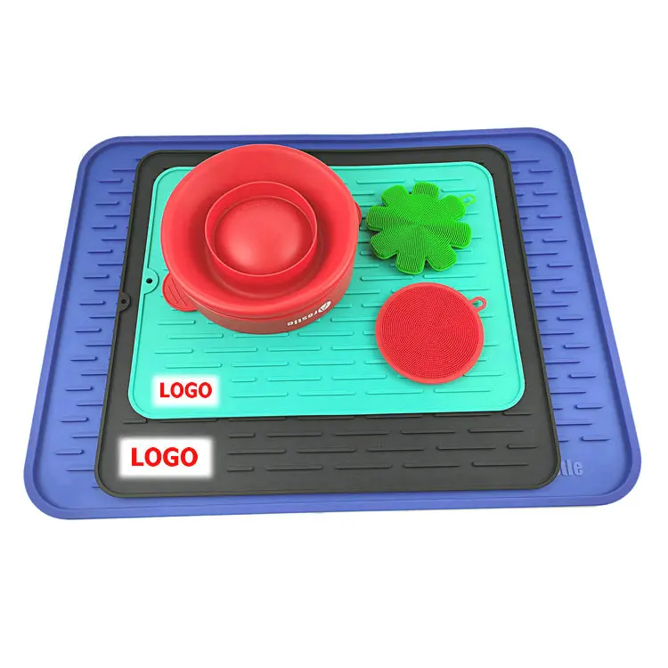 Eco-Life Extra Large Kitchen Counter Silicone Utensils Dishes Drying Mat Silicone Foldable Trivets