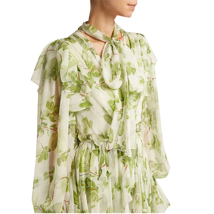 Fashion Style Women Elegant Floral Print Casual Chiffon Maxi Long Dress