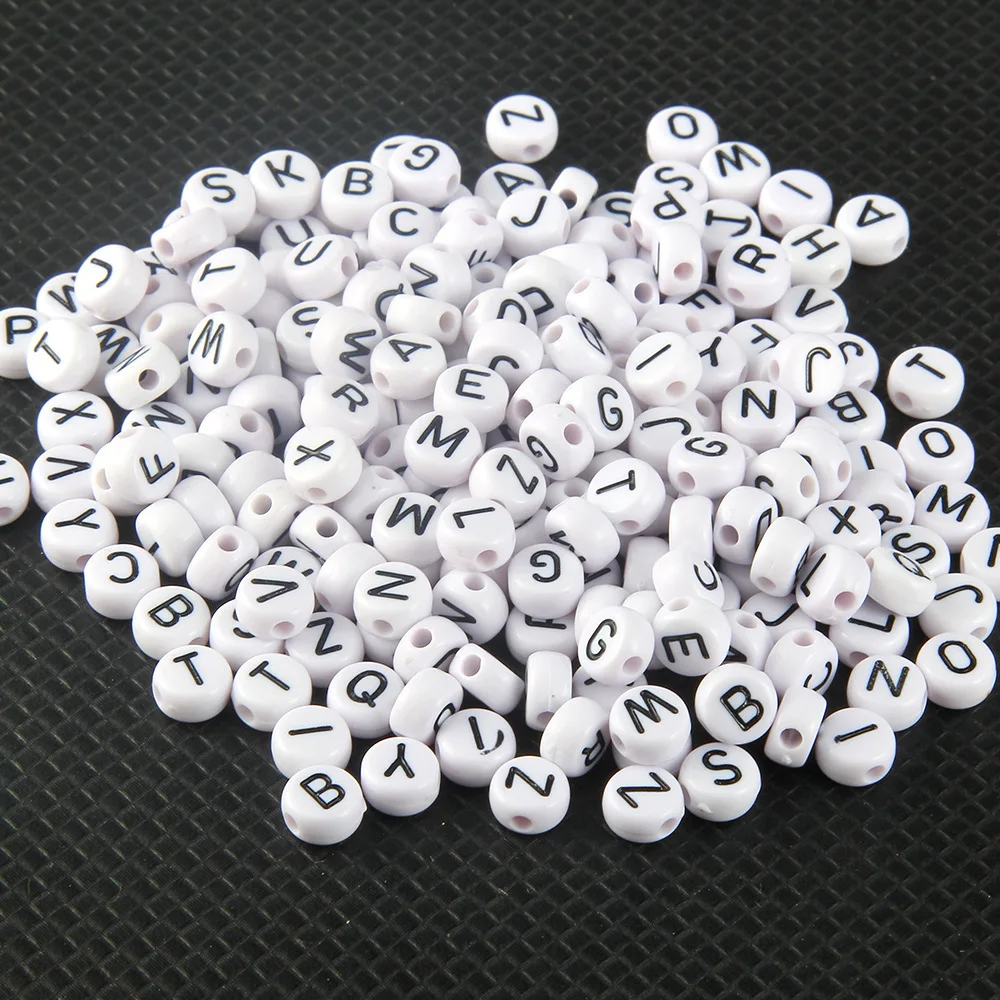 50PCS/bag  plastic acrylic english letter beads 4*7mm flat round shape A to Z 26 alphabet beads for DIY jewelry making