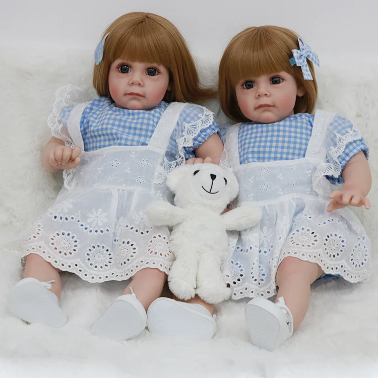 New 2022 Silicone Reborn Doll 60cm Realistic Twin Dolls For Girls Toys Lifelike