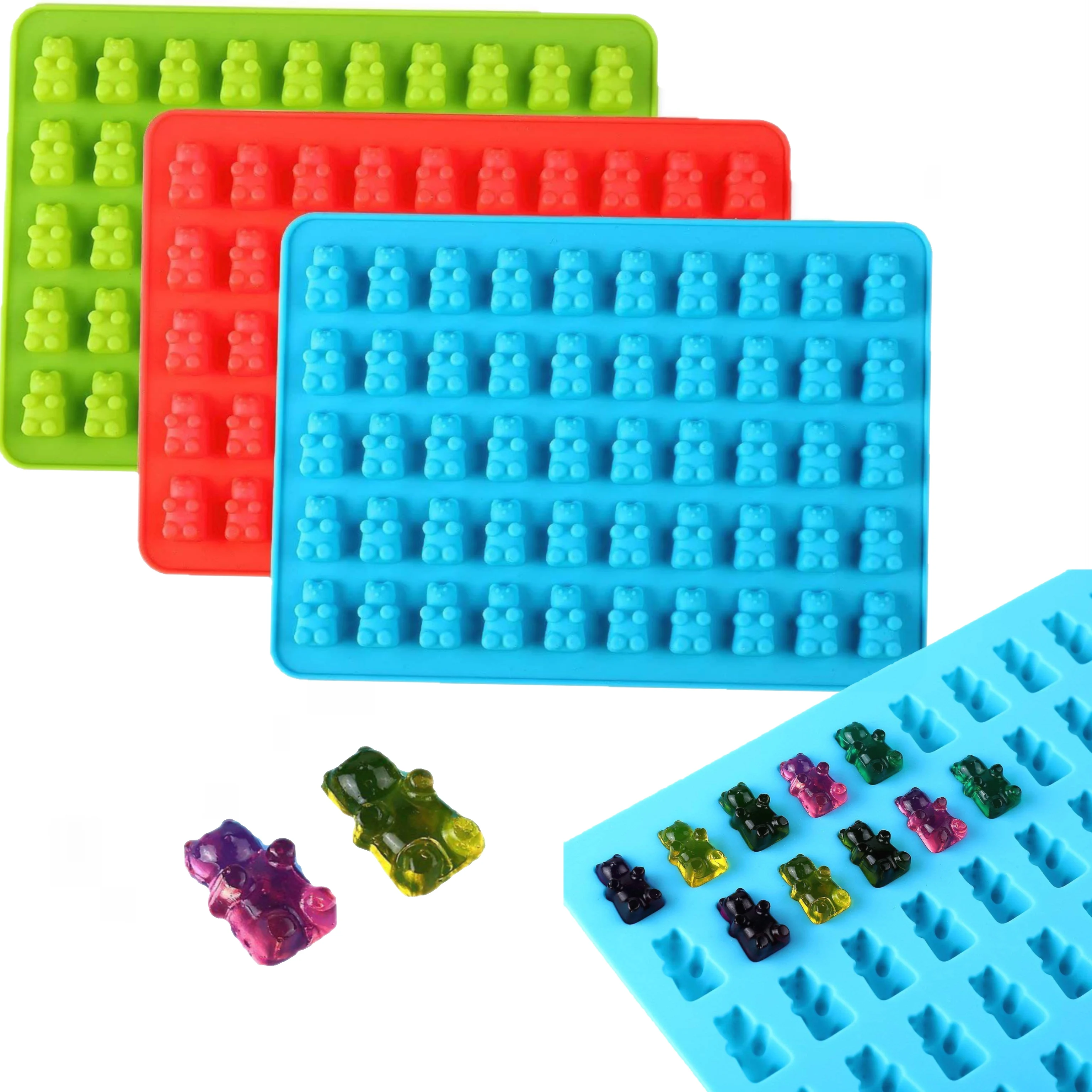 2023 Mini bear Shape 50 Cavity Silicone Mold for pet Chocolate Jello Gummy Candy Custom cartoon bear silicone baking mold