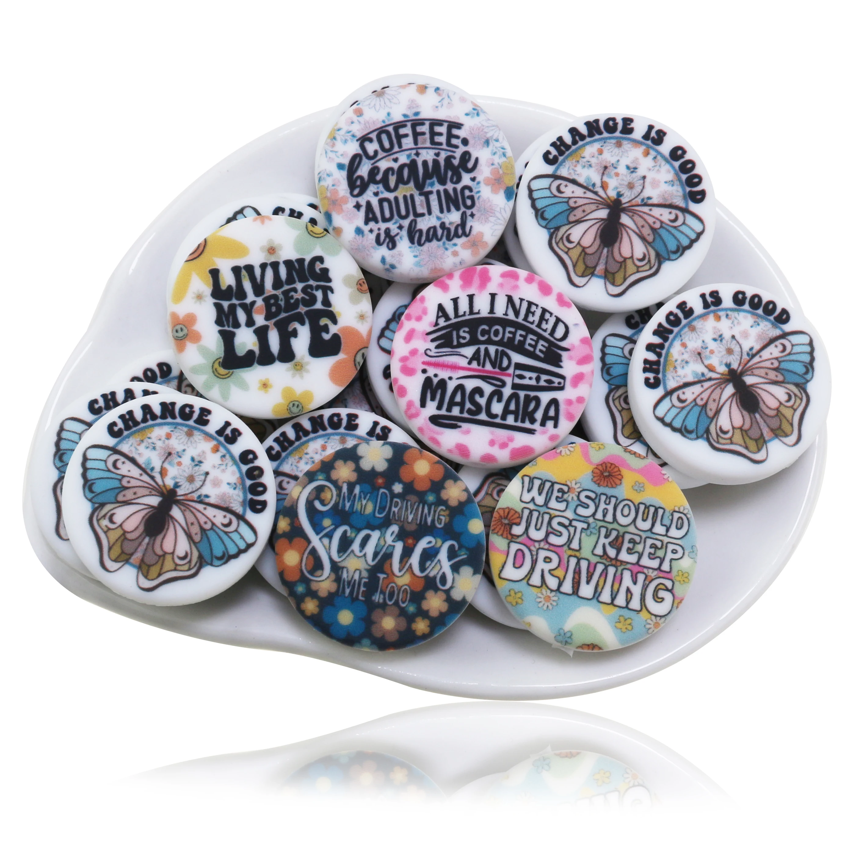 New Arrival Round Square  Free Samples Customized Logo Printing Silicone Beads Focal For Jewelry Bracelets Pen Making Baby Toys