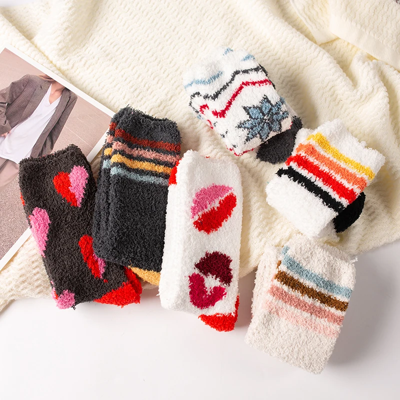 DIY Indoor Bed Sleep Cozy Winter Socks Women Cute Girls Lady Gift Fleece Plush Fluffy Fuzzy Socks With Boxes