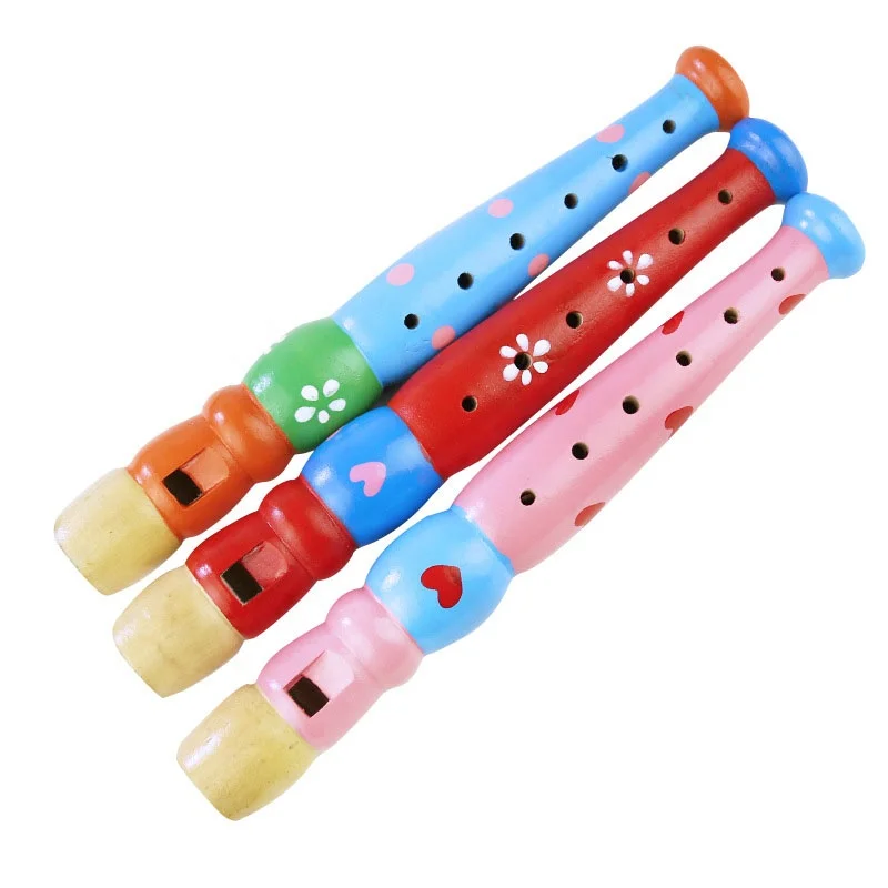 Wholesale custom printing colorful early education wood flute for development kindergarten learning wind instruments