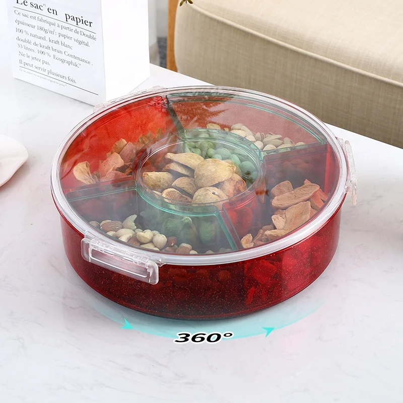 Food-grade durable desktop containers snack nut fruit home party use plastic divided snack storage box with lid