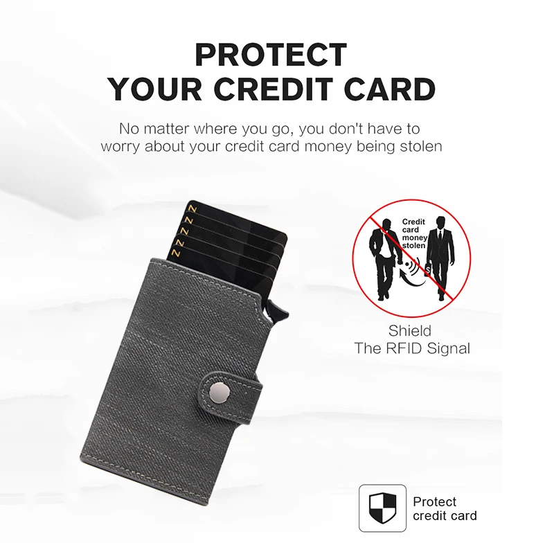 Yamo Hot Sell Pu Leather Holder Card Aluminum Pop Up Rfid Wallet Metal Card Holder