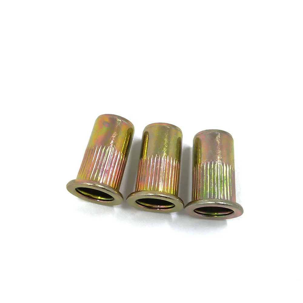 Steel Blue or Yellow White Zinc Plating Flat Head Serrated Knurled Blind Rivet Nut