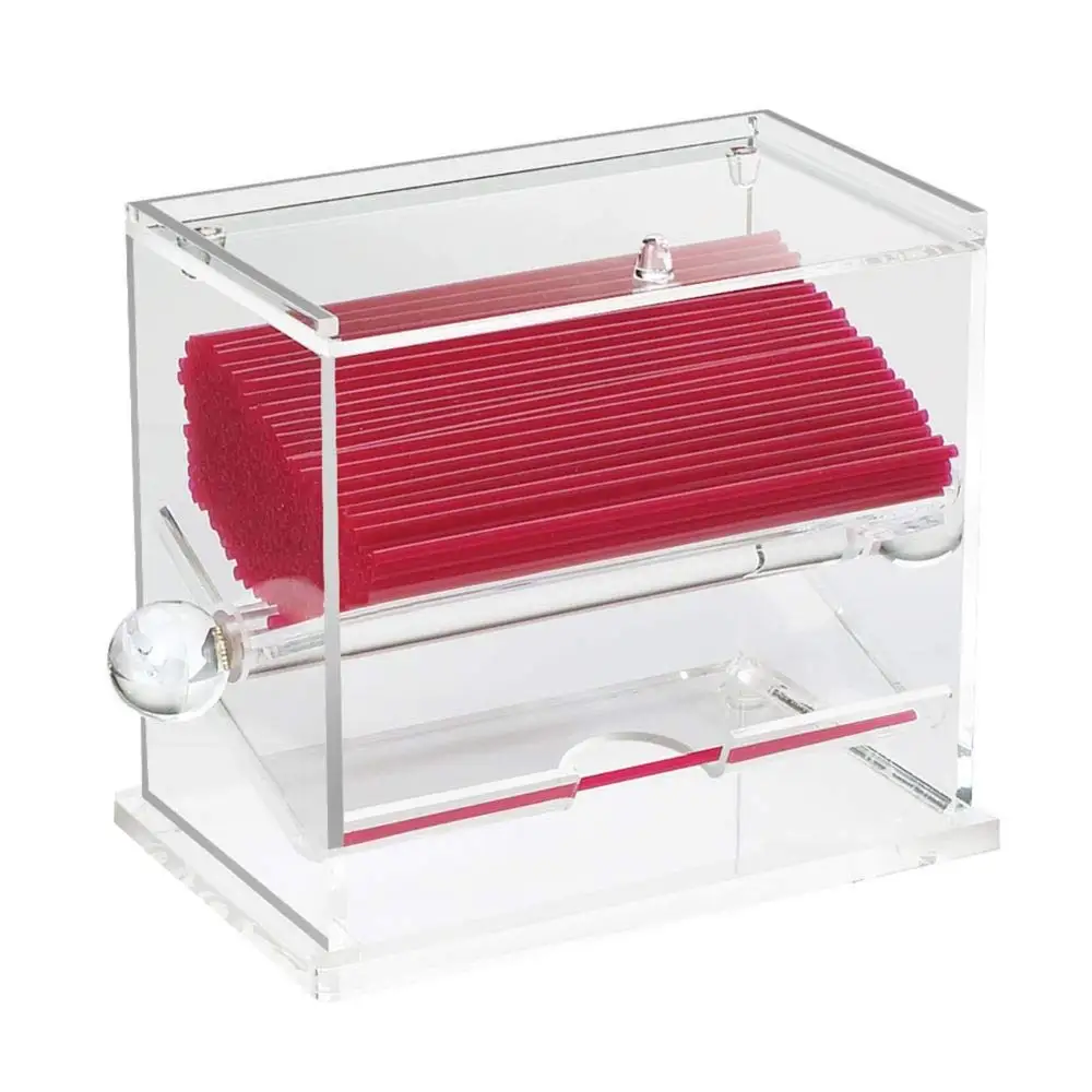 Acrylic Straw Dispenser Holder with Lid Rolling Knob Pencil Organization Box